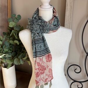 J. Jill Floral and Geometric Patterned Scarf - Black, Red, Blue